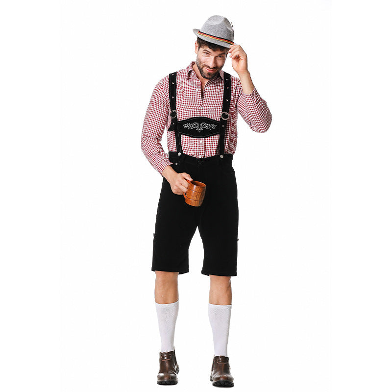 Herren nan authentische Trachten-Kniebundhose aus wildlederähnlichem Material mit verstellbaren Trägern und besticktem Brustlatz Shop Nory
