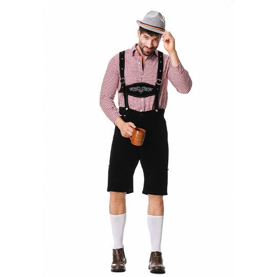 Herren nan authentische Trachten-Kniebundhose aus wildlederähnlichem Material mit verstellbaren Trägern und besticktem Brustlatz Shop Nory