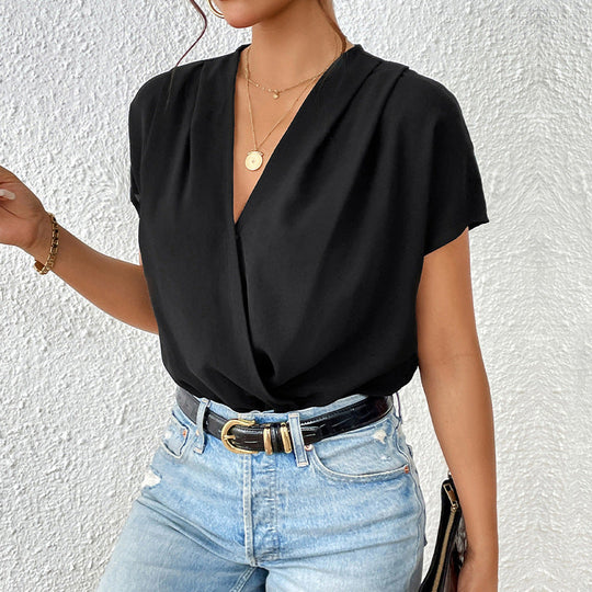 Damen Body mit eleganter Wickeloptik und kurzen Ärmeln