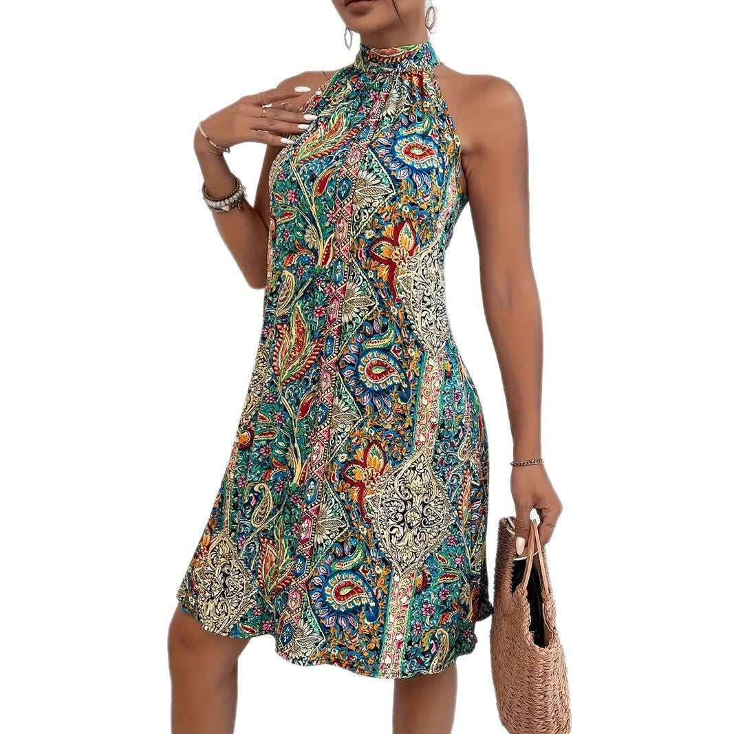 Damen Halterneck Kleid mit buntem Paisley-Muster Shopnory