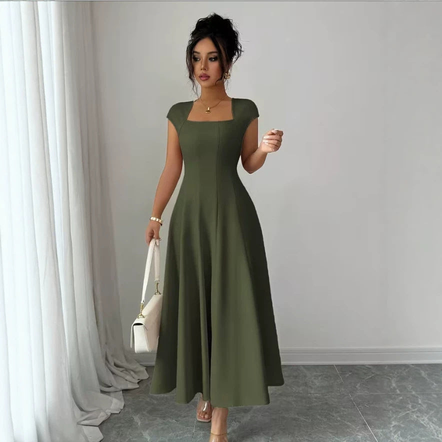 Damen Elegantes Maxikleid mit rechteckigem Ausschnitt und fließendem Rock