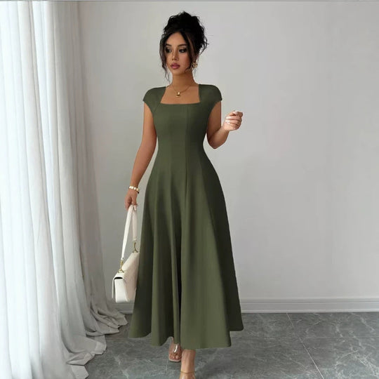 Damen Elegantes Maxikleid mit rechteckigem Ausschnitt und fließendem Rock