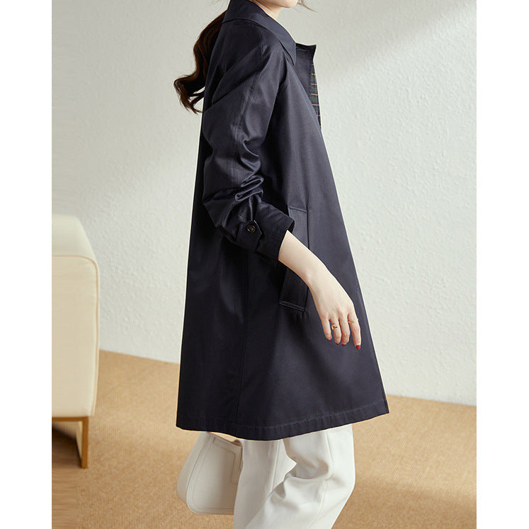 Damen Modische Trenchjacke mit stilvollem Kragen und praktischen Taschen Shop Nory