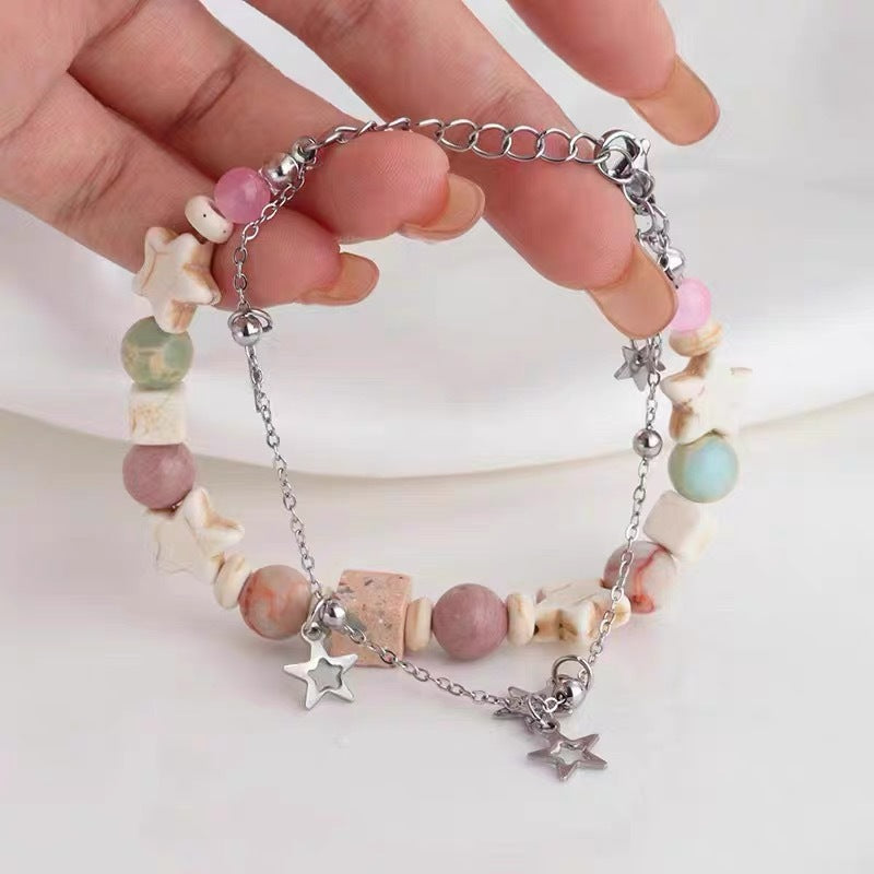 Damen Armband mit bunten Halbedelsteinen und funkelndem Sternenanhänger Shop Nory