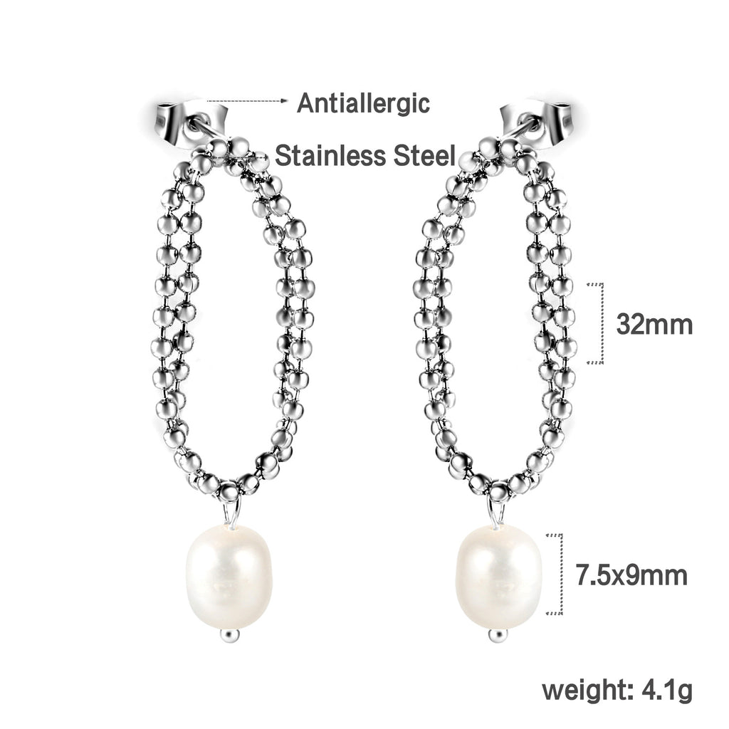 Damen Ohrhänger mit eleganten Perlenakzenten aus antiallergischem Edelstahl Shop Nory