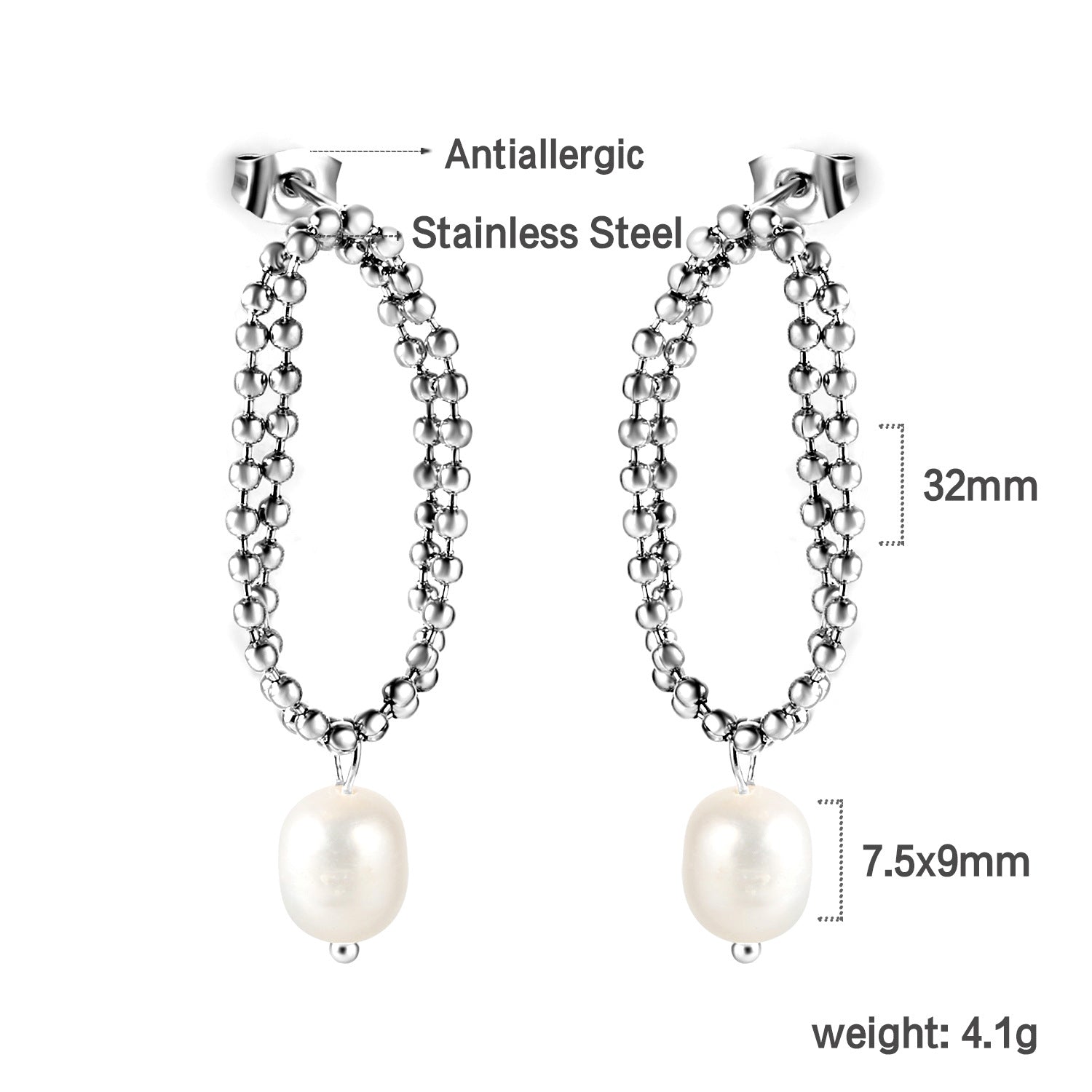 Damen Ohrhänger mit eleganten Perlenakzenten aus antiallergischem Edelstahl Shop Nory