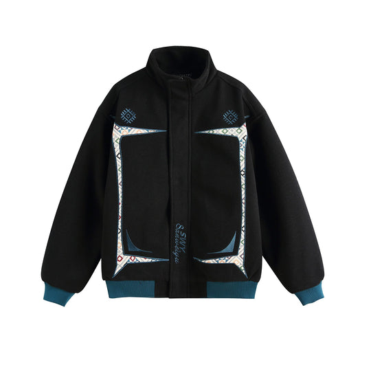 Damen Leichte Stehkragen-Jacke mit folkloren Stickapplikationen und gerippten Bündchen Shop Nory