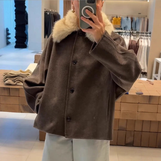 Damen Boxy-Cropped Wollmix-Jacke mit weichem Kunstpelz‑Schalkragen Shop Nory