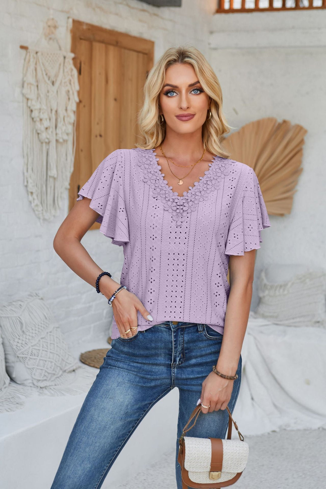 Damen Spitzenshirt mit Volants