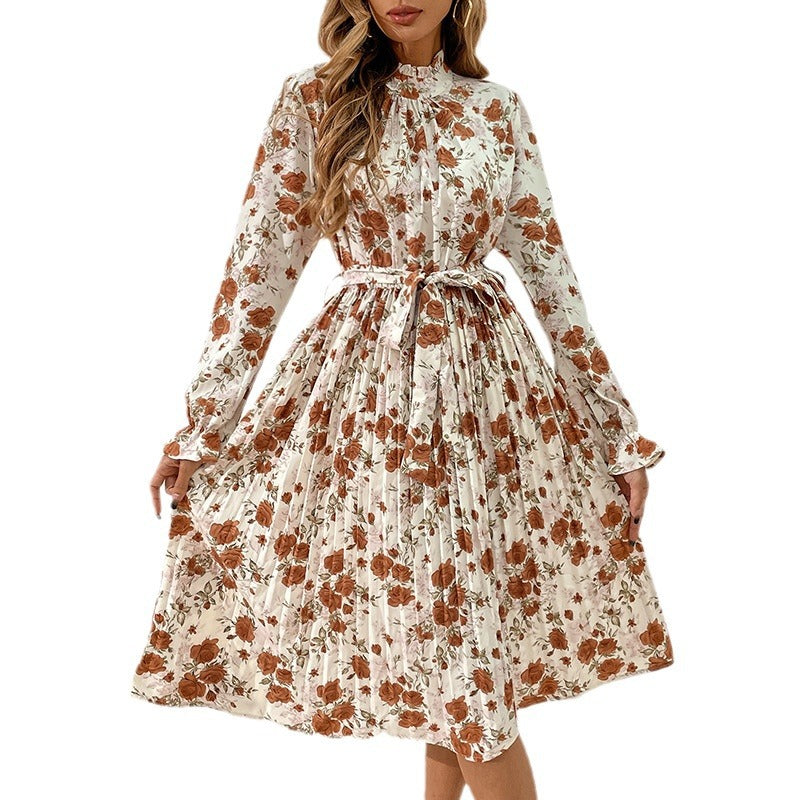 Damen Blumiges Midi-Kleid mit Gürtel und Rüschendetails Shop Nory