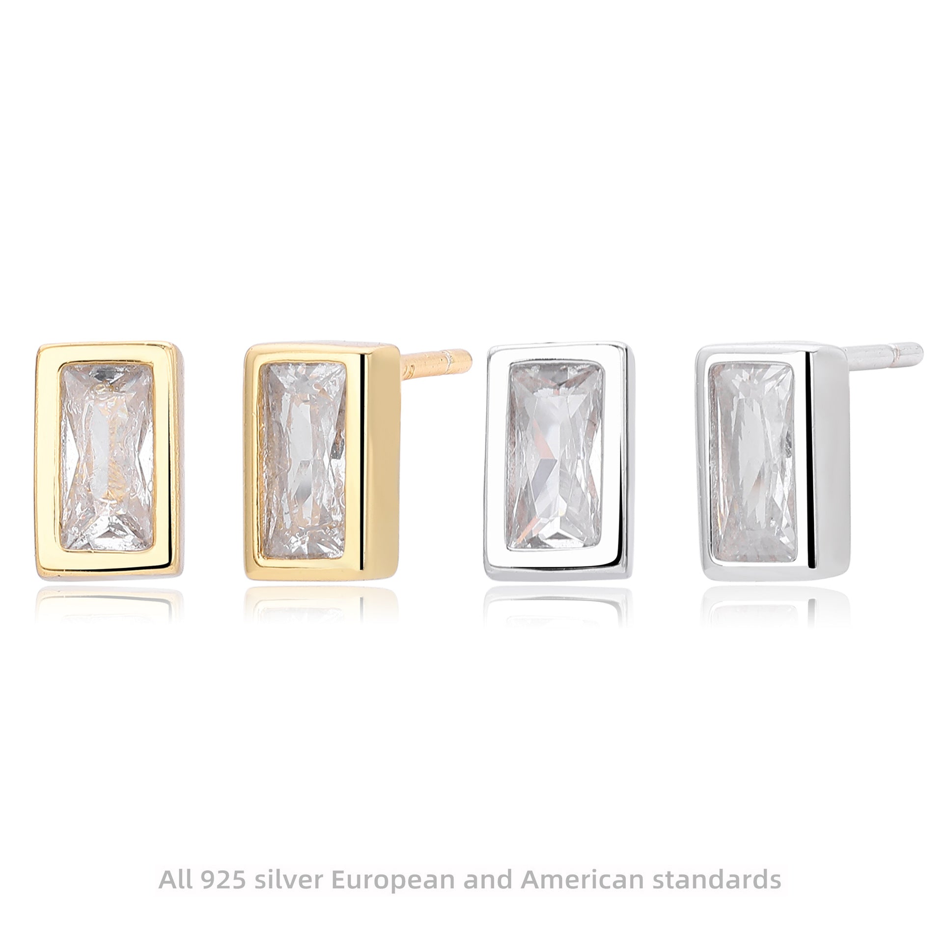 Damen Ohrstecker aus 925 Sterlingsilber mit luxuriösem, rechteckigem Zirkonbesatz Shop Nory