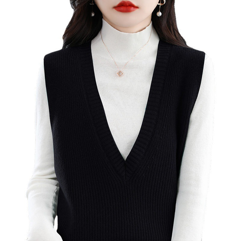 Damen Strick-Longweste mit tiefem V‑Ausschnitt und feiner Rippstruktur Shop Nory