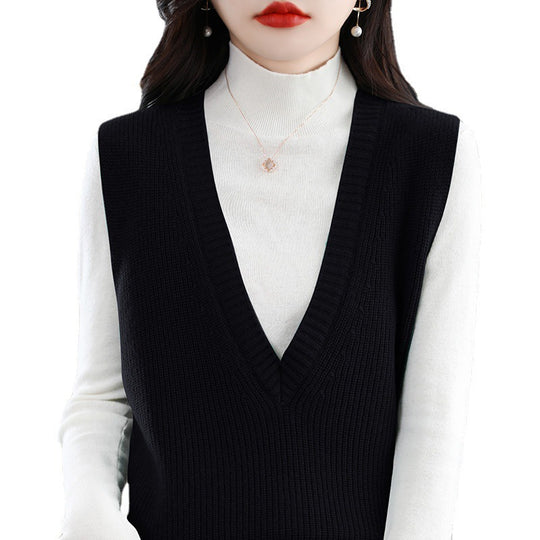 Damen Strick-Longweste mit tiefem V‑Ausschnitt und feiner Rippstruktur Shop Nory
