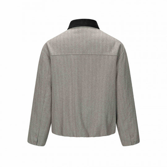 Herren Kurzblouson im Fischgrät-Wollmix mit Lederkragen und verdeckter Verschluss Shop Nory