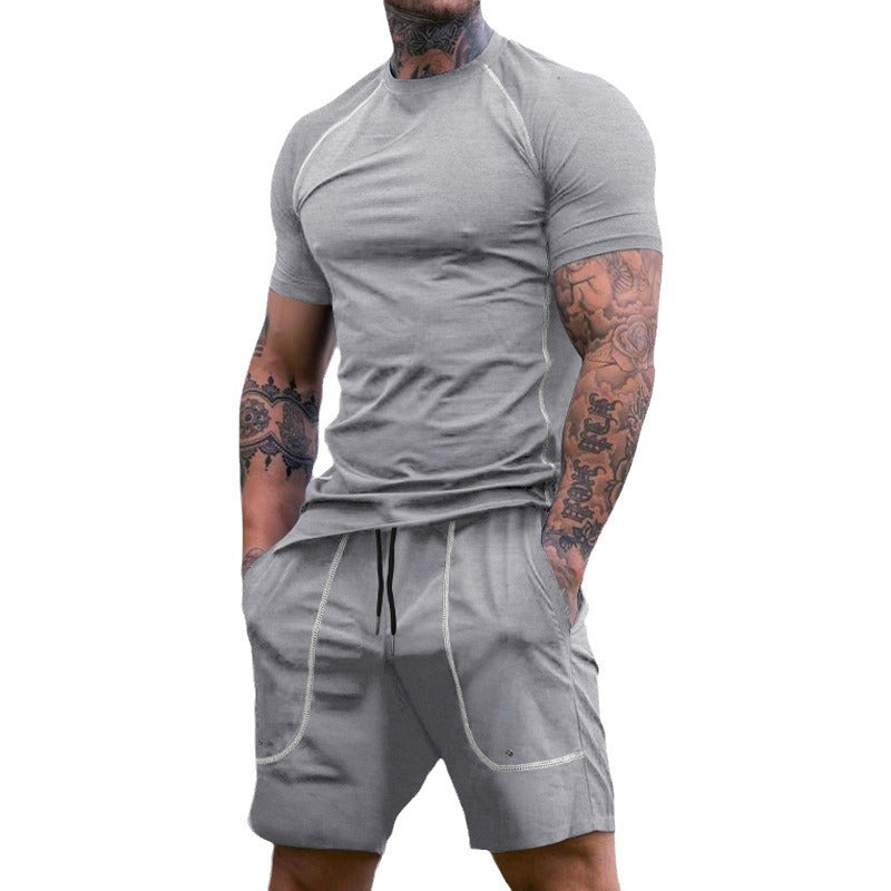 Herren nan eng anliegendes Freizeitset aus elastischem Jersey mit Kurzarmshirt und Kordelzugshorts
