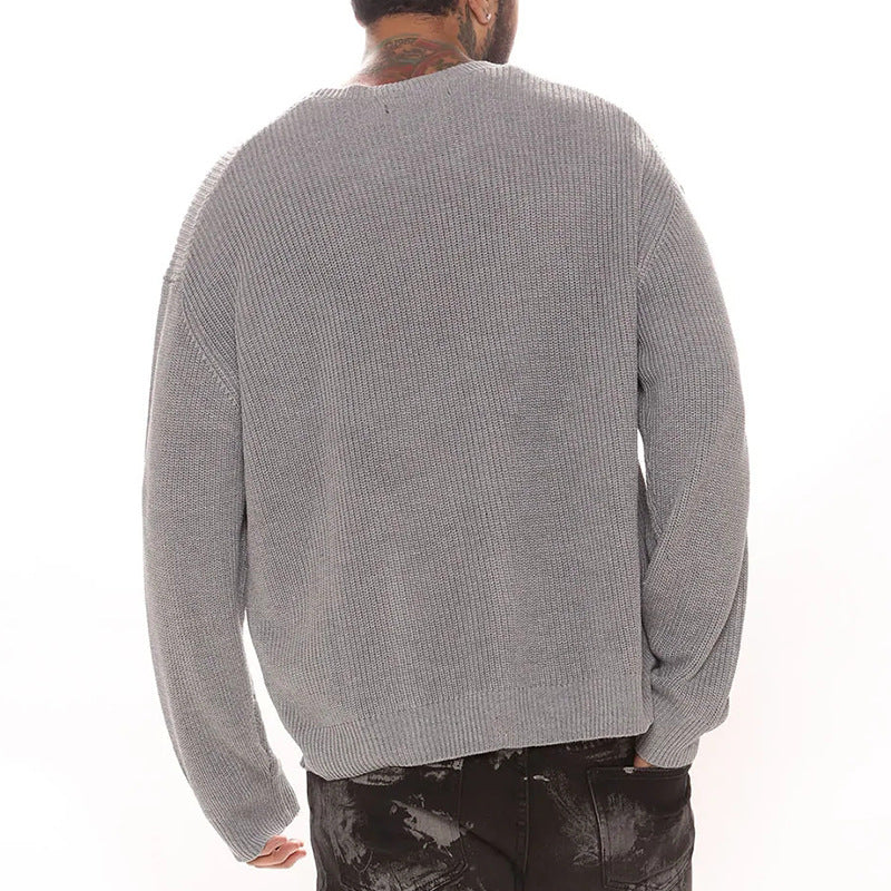 Herren Lockerer Strukturstrick-Pullover mit Rundhalsausschnitt und überschnittener Schulter Shop Nory
