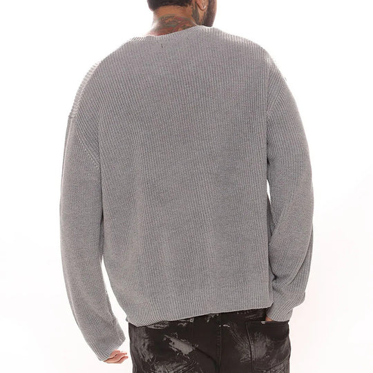 Herren Lockerer Strukturstrick-Pullover mit Rundhalsausschnitt und überschnittener Schulter Shop Nory