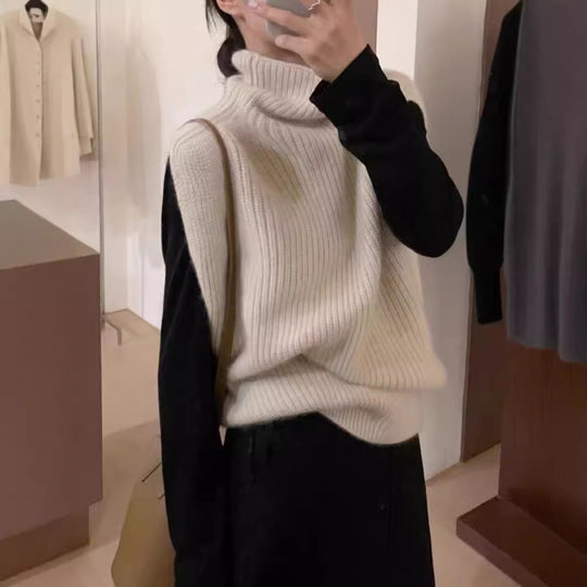 Damen Strick-Ärmellose Weste mit Rollkragen und Rippstruktur Shop Nory