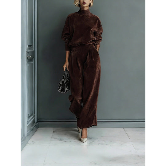 Damen Zweiteiliges Samt-Loungewear-Set mit Stehkragen und Plissee-Palazzohose Shop Nory