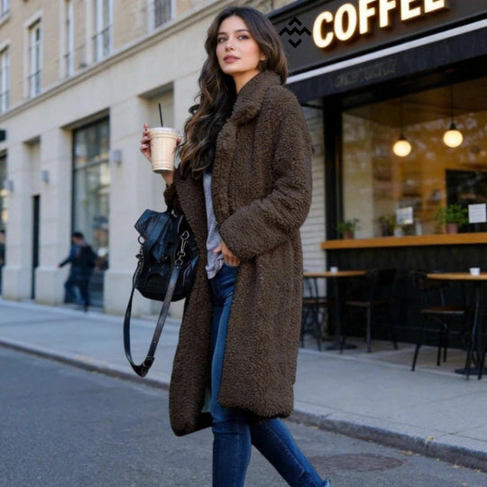 Damen nan kuscheliger Teddy-Mantel mit Oversize-Schnitt und hohem Reverskragen Shop Nory
