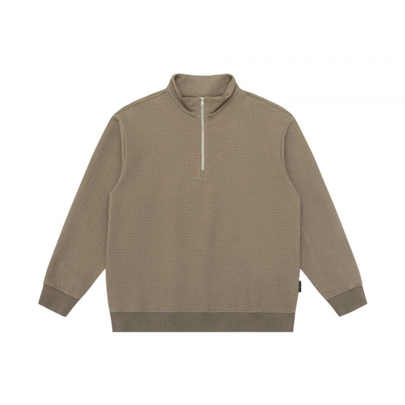 Unisex Oversize Waffelstruktur Halbzip-Pullover mit Stehkragen Shop Nory
