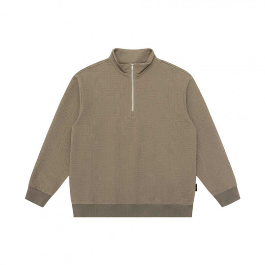 Unisex Oversize Waffelstruktur Halbzip-Pullover mit Stehkragen Shop Nory