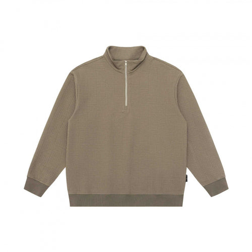 Unisex Oversize Waffelstruktur Halbzip-Pullover mit Stehkragen Shop Nory