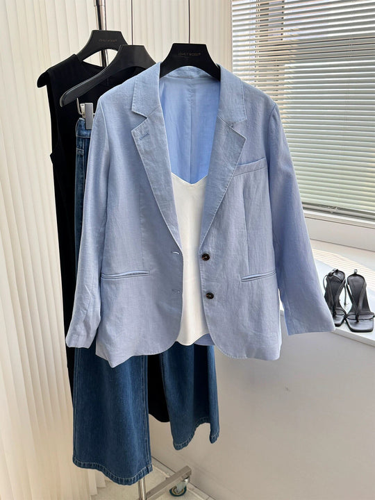 Damen Modischer Leinenblazer mit zwei Taschen Shop Nory