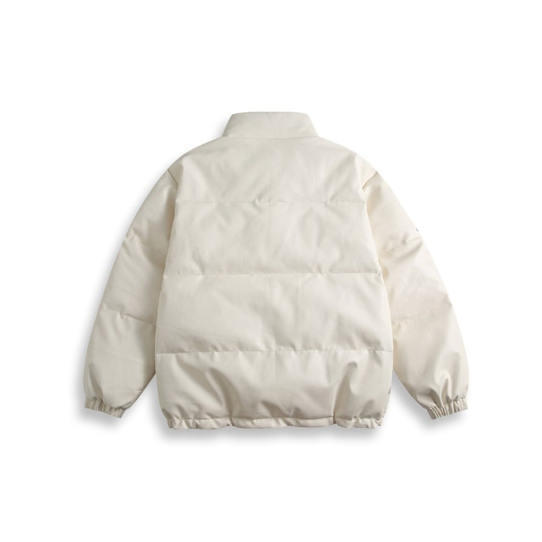 Unisex Kurz geschnittener wattierter Kunstleder‑Puffer mit hohem Stehkragen und Badge‑Details Shop Nory