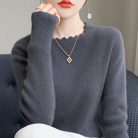 Damen Weicher Feinstrickpullover mit welligem Rundhalsausschnitt und kaschmirähnlicher Oberfläche Shop Nory