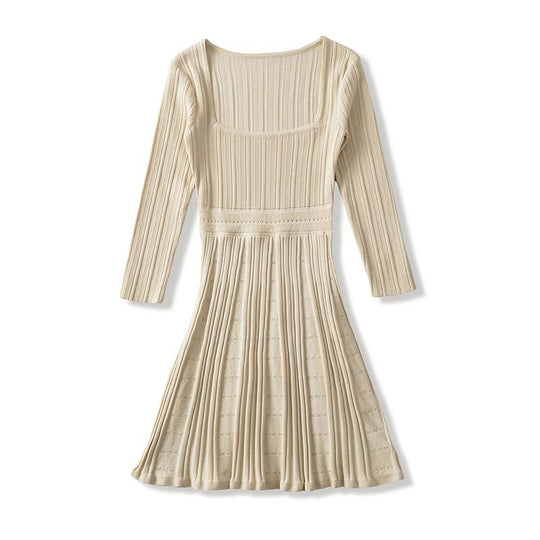 Damen Figurbetontes Feinstrick-Midikleid mit eckigem Ausschnitt und plissiertem Rock Shop Nory