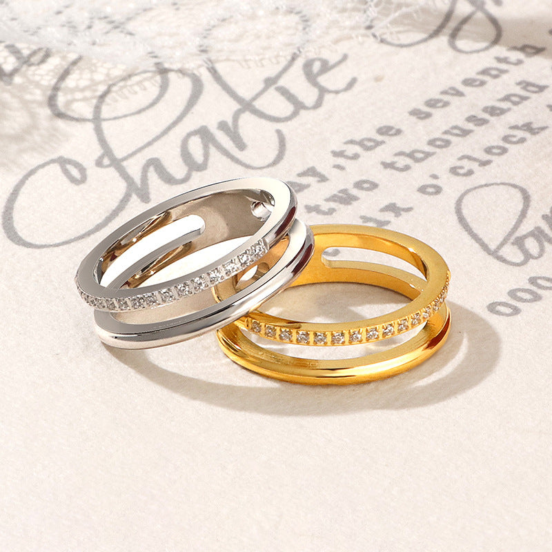Damen eleganter und funkelnder Ring mit doppeltem Design Shop Nory