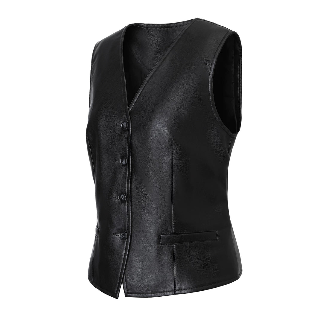 Damen Taillierte Lederweste mit V-Ausschnitt und Knopfleiste Shop Nory