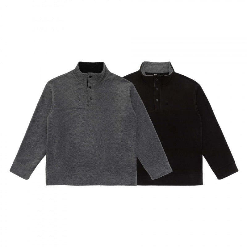Unisex Henley-Fleecepullover mit kurzem Knopfverschluss, Stehkragen und Boxy‑Schnitt Shop Nory