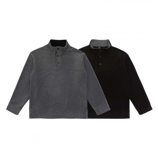 Unisex Henley-Fleecepullover mit kurzem Knopfverschluss, Stehkragen und Boxy‑Schnitt Shop Nory
