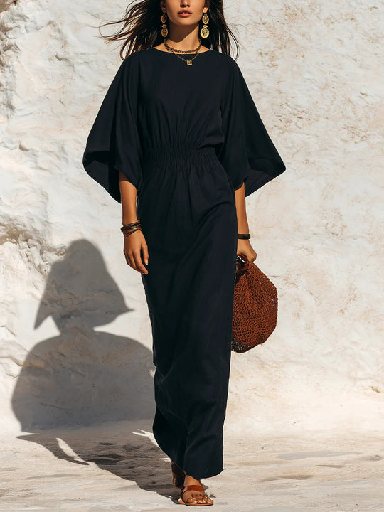 Damen Maxikleid mit Fledermausärmeln und geraffter Smock-Taillierung Shop Nory