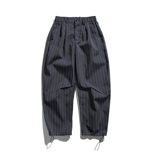 Herren Locker geschnittene Bundfalten-Hose mit Tunnelzug-Saum und Nadelstreifen Shop Nory