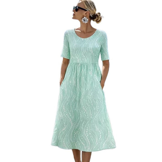 Damen Leichtes Midikleid mit Empire-Taille, halblangen Ärmeln und Eingrifftaschen Shop Nory