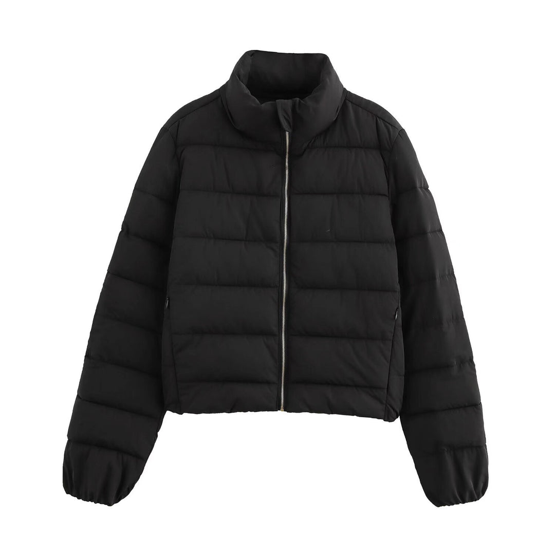 Damen Kurze gesteppte Daunenoptik-Steppjacke mit Stehkragen und Elastikbündchen Shop Nory