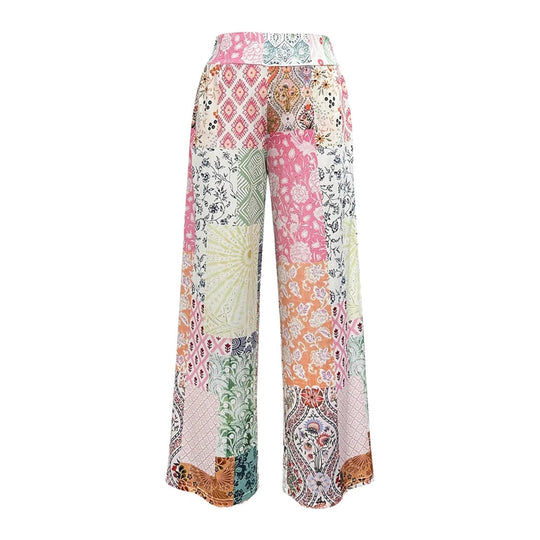 Damen Patchwork Palazzo-Hose mit weitem Bein und hohem Bund Shop Nory