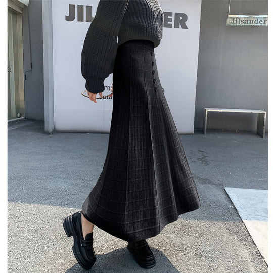 Damen Langer Plissee-Rock mit Knopfdetails Shop Nory