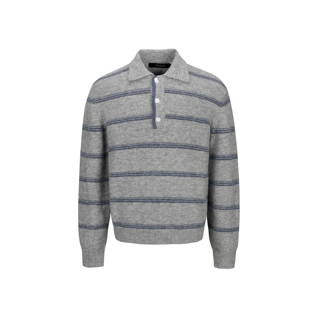 Herren Grobgestrickter Polokragenpullover mit Halbdruckknopfblende und Streifenstruktur Shop Nory
