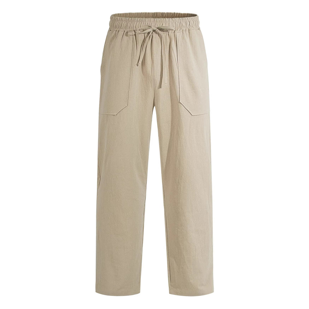Herren nan weite Relaxhose aus Leinen-Mix mit Kordelbund und aufgesetzten Beintaschen Shopnory