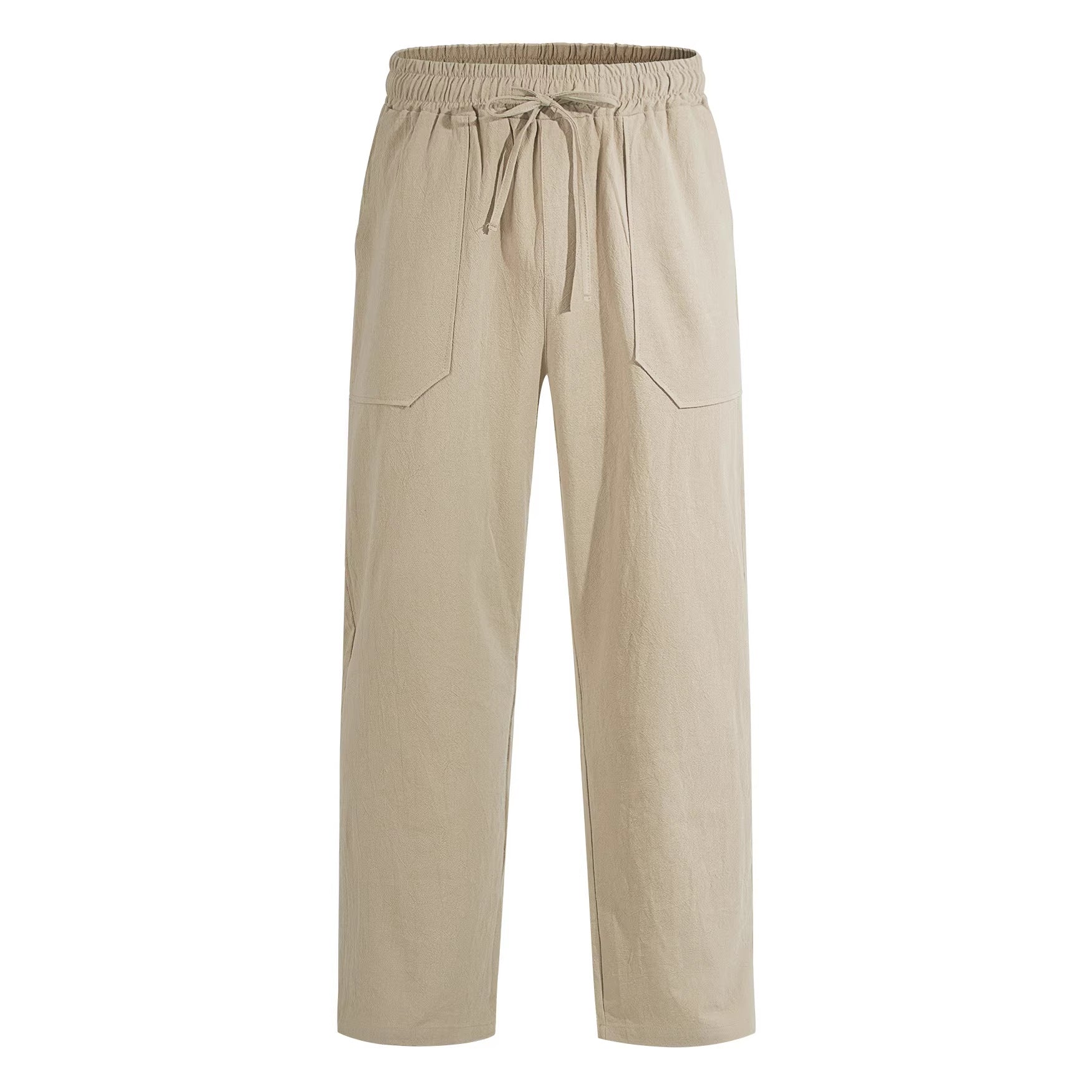 Herren nan weite Relaxhose aus Leinen-Mix mit Kordelbund und aufgesetzten Beintaschen Shopnory
