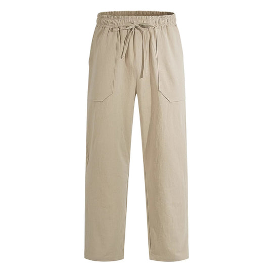 Herren nan weite Relaxhose aus Leinen-Mix mit Kordelbund und aufgesetzten Beintaschen Shopnory