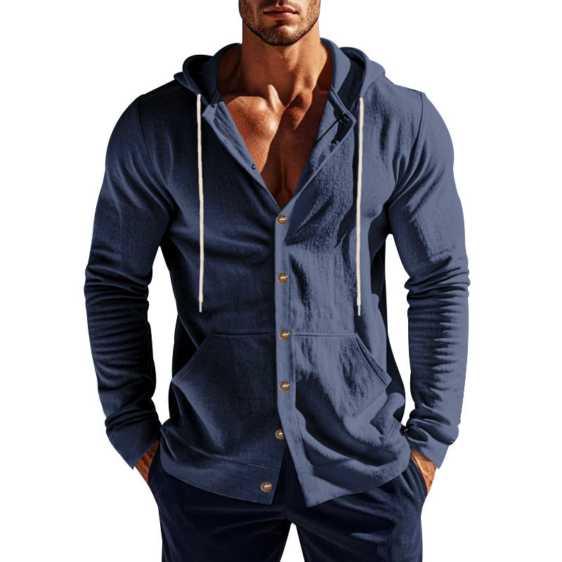 Herren nan Kapuzenknopfjacke aus Baumwollmischung slim fit mit Kängurutasche Shop Nory