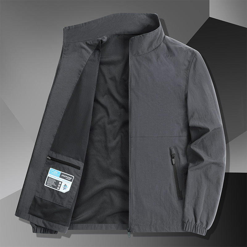 Herren Leichte Baumwoll-Mix-Übergangsjacke mit Stehkragen und verdecktem Reißverschluss Shop Nory