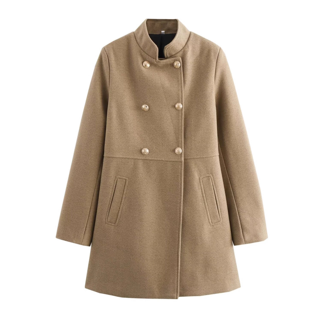 Damen Doppelreihiger Wollmix-Mantel mit Stehkragen und Zierknöpfen Shop Nory