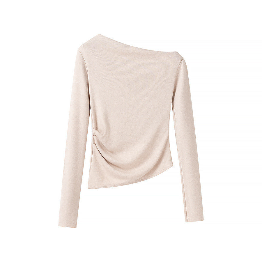 Damen Asymmetrisches One-Shoulder Langarmshirt mit Raffung Shop Nory