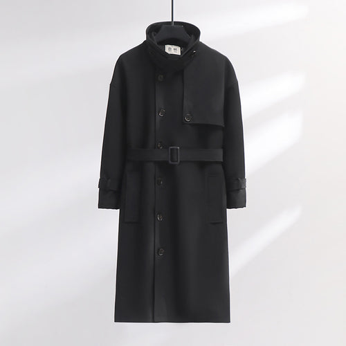 Herren Trenchcoat im modernen Wollmix mit Taillengürtel, Schalkragen und aufgesetzten Taschen Shop Nory